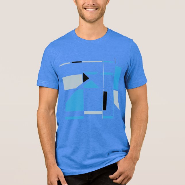 Blau, grau, zeitgenössischer geometrischer MCM-Loo Tri-Blend Shirt (Vorderseite)