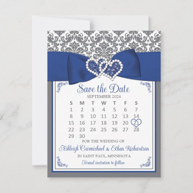 Blau, graue Liebe Herz Foto Save the Date (Vorderseite)