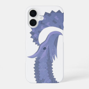 Blau-grauer Herzdrache auf Weiß iPhone 16 Hülle