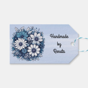 Blau-graues Blumenbouquet auf blauem Hintergrund Geschenkanhänger