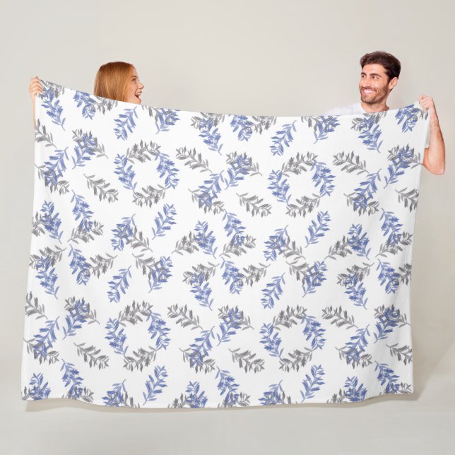 Blau-graues botanisches Aquarellmuster Fleecedecke (Beispiel)