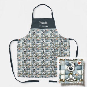 Blau-graues Patchwork-Hundemuster Haustier-Pfleger Schürze