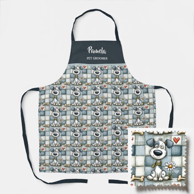 Blau-graues Patchwork-Hundemuster Haustier-Pfleger Schürze (Von Creator hochgeladen)