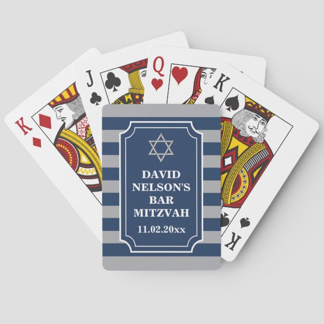 Blau, Graustreifen Bar Mitzvah Spielkarten (Rückseite)