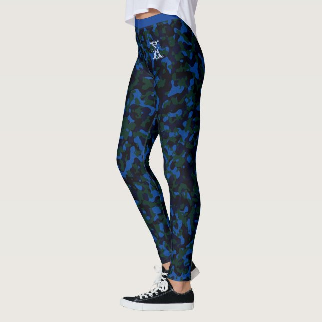 Blau-Grün-Chic Camouflage Muster Custom Monogram Leggings (Links)