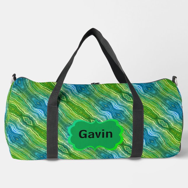 Blau Grün Gelb Zickzack Duffle Bag (Vorderseite)