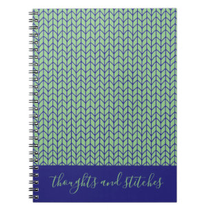 BLAU GRÜN GESTRICKT 6,5x8,75 Spiralblock + Text Notizblock