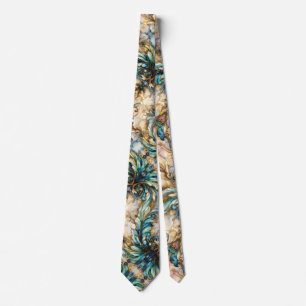 Blau Grün Gold Blattreiches Garten Blumen Paisley- Krawatte