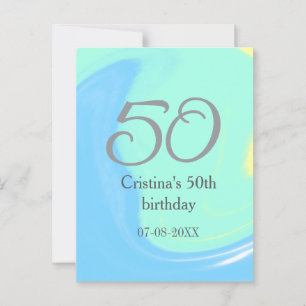 Blau Grün Grau 50. Geburtstag Name Datum Retro Postkarte