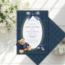 Blau-grün karierter Gentleman-Bär Vintage-Baby