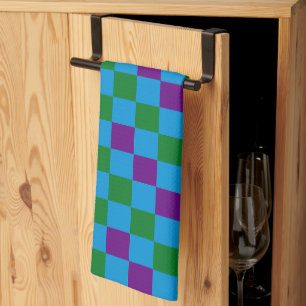 Blau Grün Lila Karomuster Design Geschirrtuch