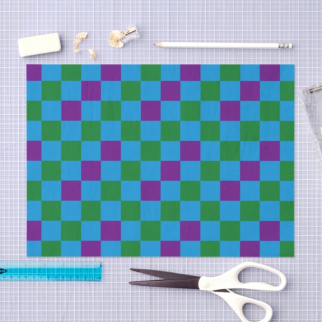 Blau Grün Lila Karomuster Design  Seidenpapier (Handwerk)