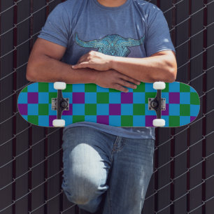 Blau Grün Lila Karomuster Design Skateboard