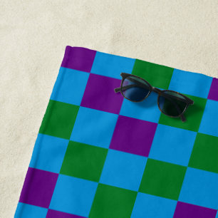 Blau Grün Lila Karomuster Design Strandtuch