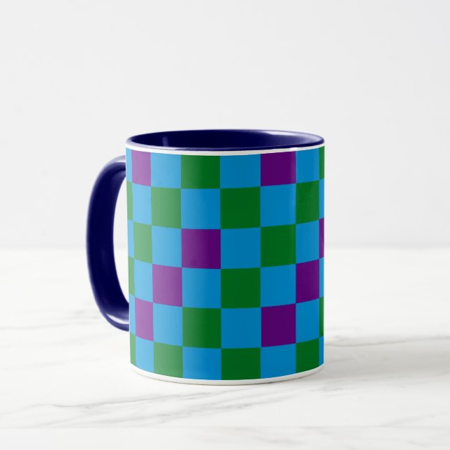 Blau Grün Lila Karomuster Design  Tasse (Vorderseite Links)