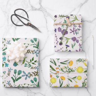 Blau Grün Lila Orange Gelb Floral Wasserfarbe Geschenkpapier Set