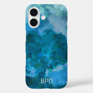 Blau & Grün Moderne Wasserfarbe Individuell Monogr iPhone 16 Hülle