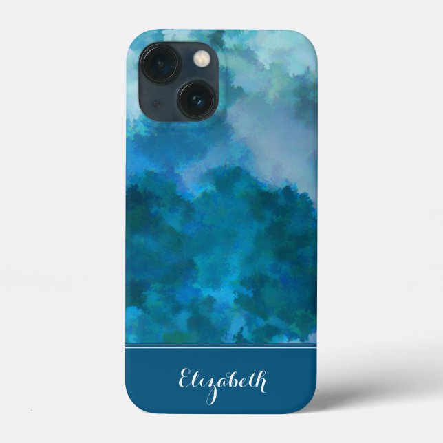 Blau & Grün Moderne Wasserfarbe Mit Monogramm Case-Mate iPhone Hülle (Rückseite)