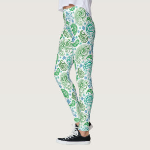Blau-Grün-Paisley-Muster Leggings