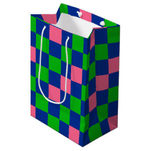 Blau Grün Rosa Kariertes Musterdesign Mittlere Geschenktüte