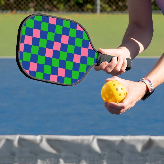 Blau Grün Rosa Kariertes Musterdesign  Pickleball Schläger (InSitu)