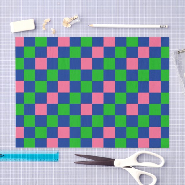 Blau Grün Rosa Kariertes Musterdesign  Seidenpapier (Handwerk)