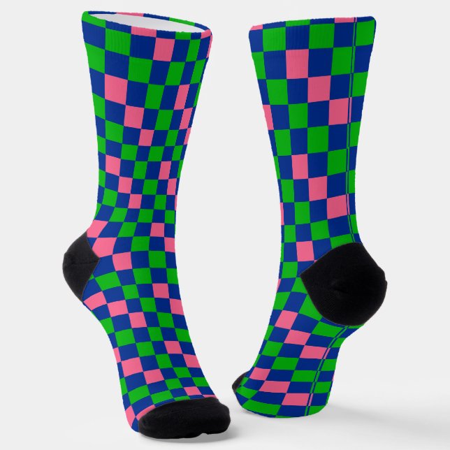 Blau Grün Rosa Kariertes Musterdesign  Socken (Gewinkelt)