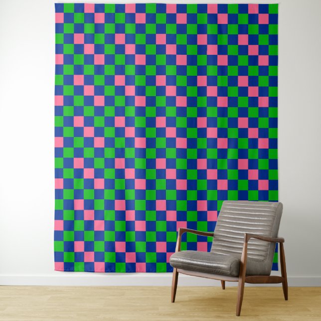 Blau Grün Rosa Kariertes Musterdesign  Wandteppich (Beispiel)
