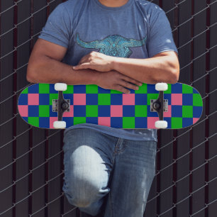 Blau Grün Rosa Karomuster Design Skateboard