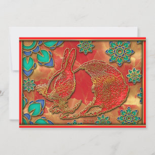 Blau Grün Rot Gold Hase 2023 Chinesisches Neujahr Feiertagskarte