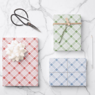 Blau Grün Rot Rosa Chic Streifen Geburtstag Geschenkpapier Set