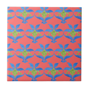 Blau, Grün, Rotes Jugendstil - Muster Tile Fliese