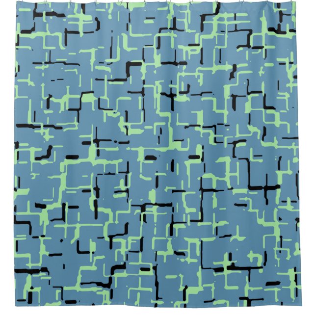 Blau Grün Schwarz Einziges Muster Duschvorhang (Vorderseite)