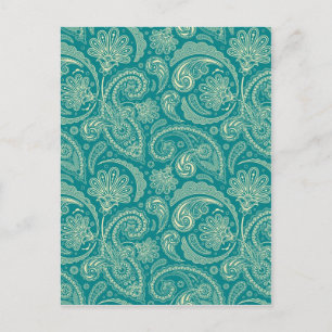 Blau-Grün und Beige Creme Vintage Paisley Postkarte