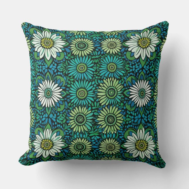 Blau, Grün und Weiß Muster Kissen (Vorderseite)