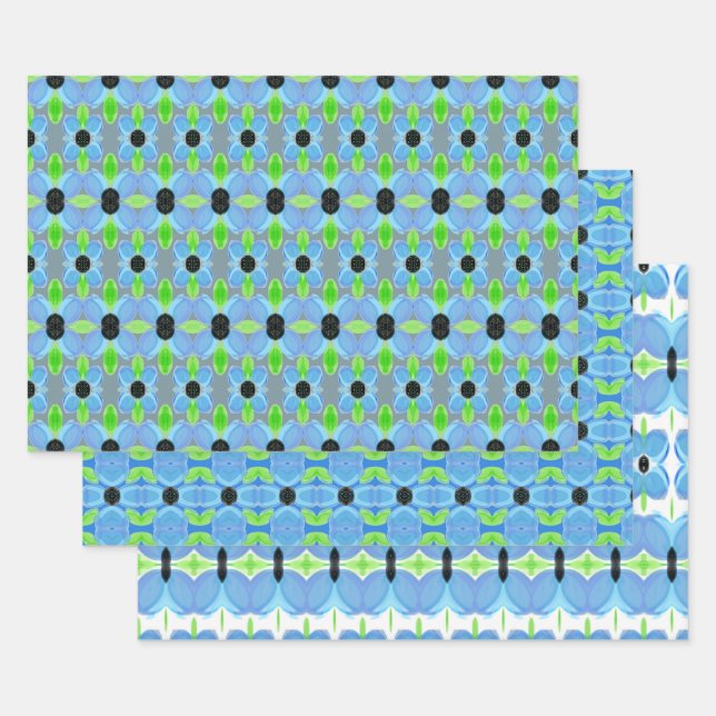 Blau, grün und weiß Stilvoll Gemustert Geschenkpapier Set (Set)