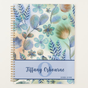 Blau-grüne Aquarellfarbe Blumendesign Planer
