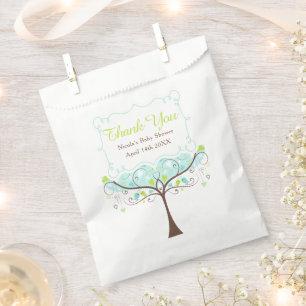 Blau-grüne florale Vogel-Baby-Shower-Dankeschön Geschenktütchen