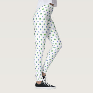 Blau, grüne Jumbo-Polka-Punkte auf Weiß, um sich a Leggings