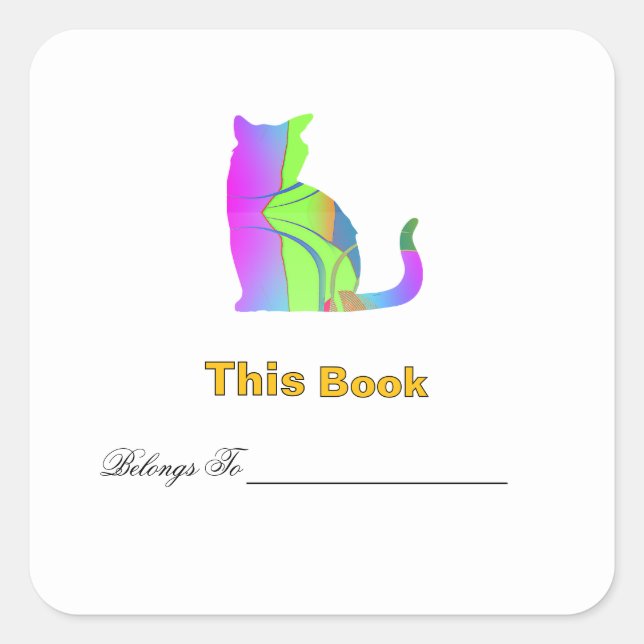 Blau Grüne Katze Design-Exlibris  Quadratischer Aufkleber (Vorderseite)