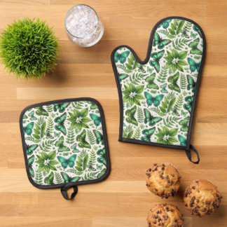 Blau-Grüne Schmetterlinge Ofenhandschuh & Topflappen-Set