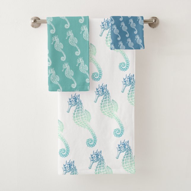 Blau Grüne Seepferdchen Badhandtuch Set (Insitu)