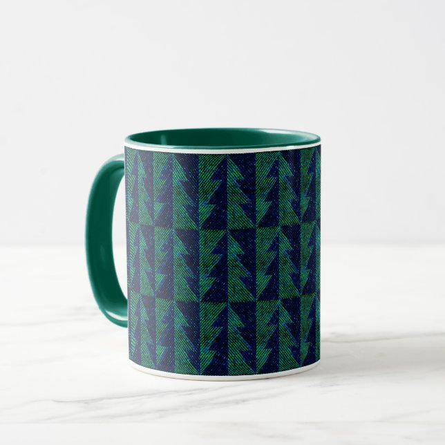 Blau, grüne Weihnachtsbäume. Tasse (Vorderseite Links)