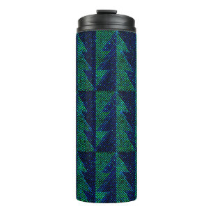 Blau, grüne Weihnachtsbäume. Thermosbecher