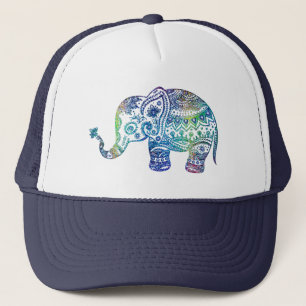 Blau-grüner floraler Stammes-Elefant Truckerkappe