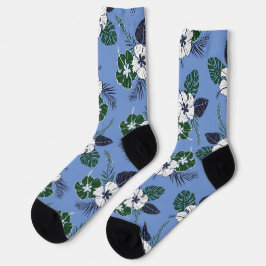 Blau-grüner Hibiskus Socken