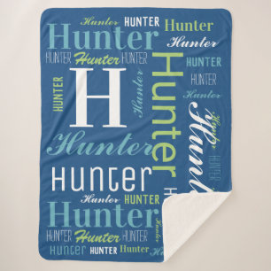 Blau - Grüner Name und Monogram Cloud Word Art Sherpadecke