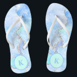 Blau-grüner Silber-Glitzer-Marmor Swirl Monogramm Flip Flops<br><div class="desc">Blue Green Silver Glitzer Design auf diesen mit Monogramm Flip Flops. Ideal für die wärmeren Monate,  Hochzeiten,  Strand,  Pool,  jeden Tag tragen.</div>