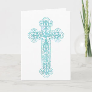 blau-grünes Kreuz christlich katholisch religiös Karte