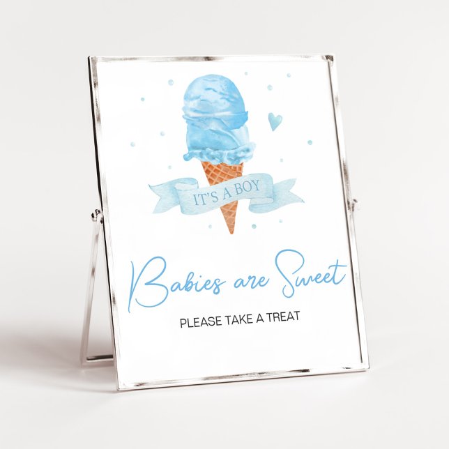 Blau Hier ist das Scoop Baby Duwer Babies sind Swe Poster (Boy Ice Cream Baby Shower Babies are Sweet Sign)
